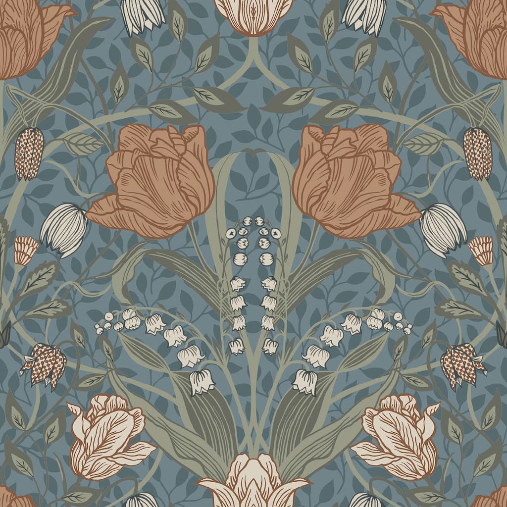 A-Street Prints Fillippa Blue Tulip Wallpaper