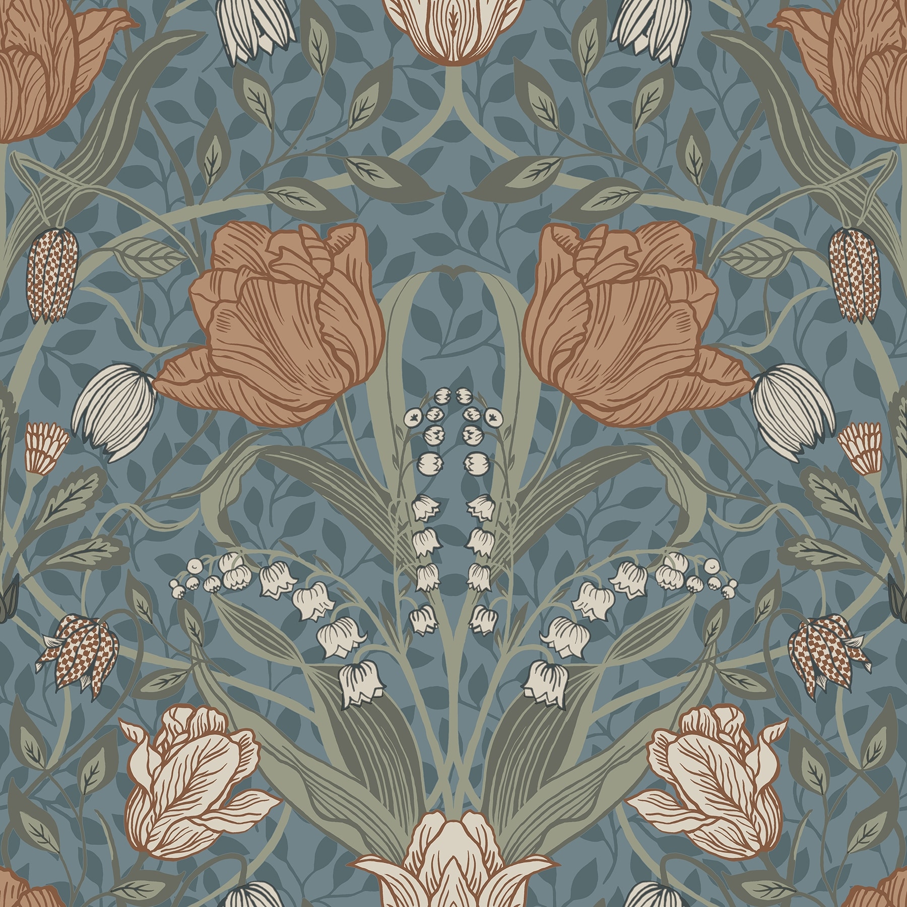 A-Street Prints Fillippa Blue Tulip Wallpaper