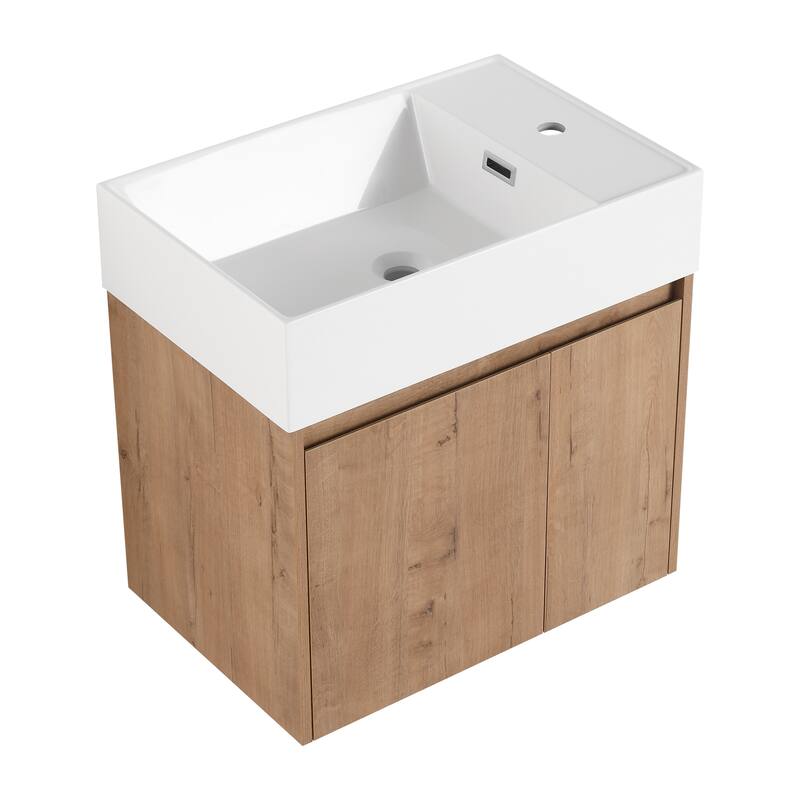 24-Inch Floating Bathroom Vanity with Thick Edge Resin Sink and Soft-Close Doors for Compact Spaces