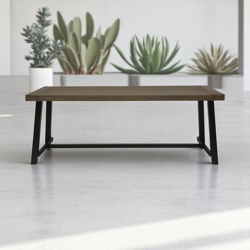 79" Outdoor Dining Table for 8, Industrial Patio Table with Metal Frame, Rectangular Garden Table for Backyard, Deck, or Porch