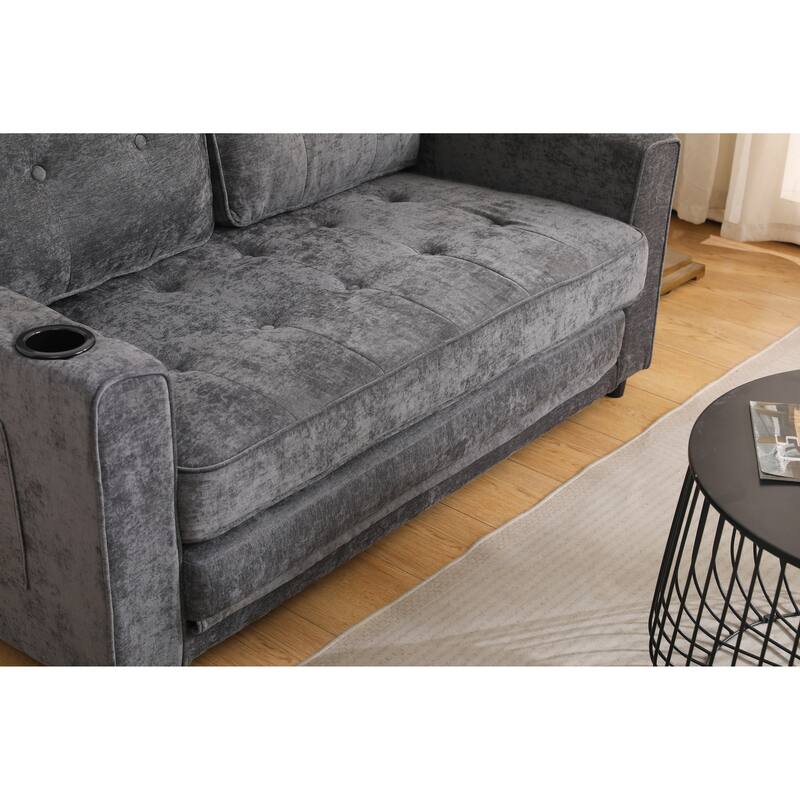 Dark Gray Pull-Out Sofa Bed Convertible Loveseat Sleeper Sofa Couch with Storage Bags for Living Room