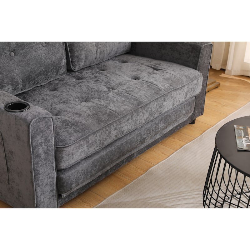 Sofa Bed with Pull-Out Straps, Velvet Sleeper Sofa with Side Storage Bags, Convertible Lounge Chaise Loveseat Daybed