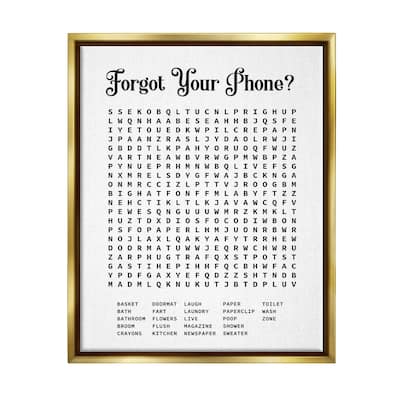 Stupell Phone Crossword Puzzle Bathroom Word Design Floater Frame - Black
