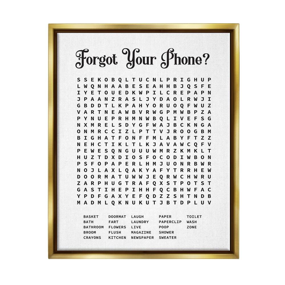 Stupell Phone Crossword Puzzle Bathroom Word Design Floater Frame - Black