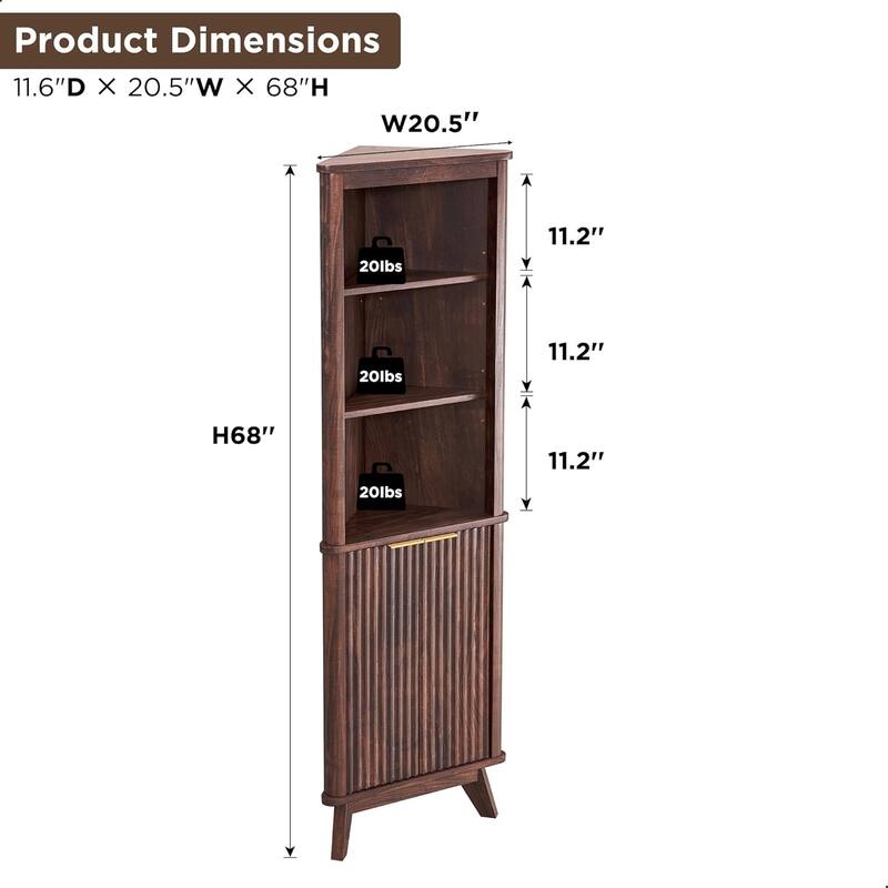 68" Modern Tall Corner Cabinet, Storage Cabinet with Faux Marble Top