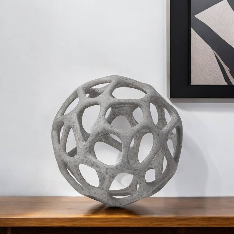 HomeRoots Light Gray Metal Hollow Orb Sculpture