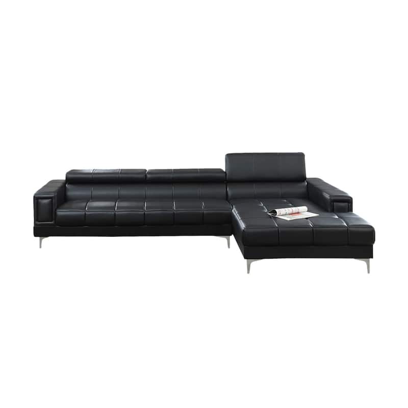 Sectional Sofa with Adjustable Headrest-Ottoman Not Included - Black