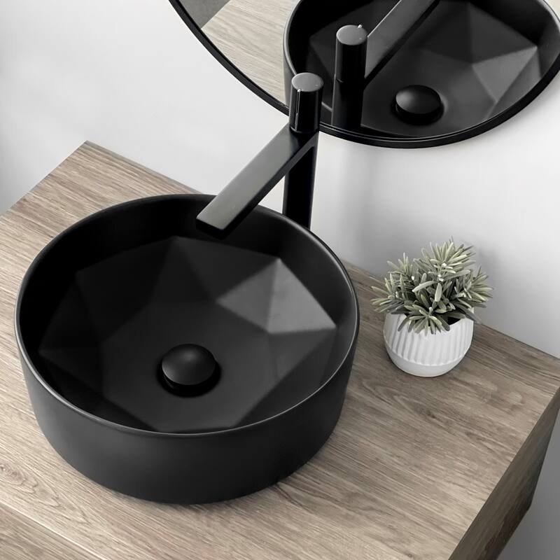 STYLISH Porcelain Round 16 inches Vessel Ceramic Bathroom Sink - 16" x 16 x 5 1/2"