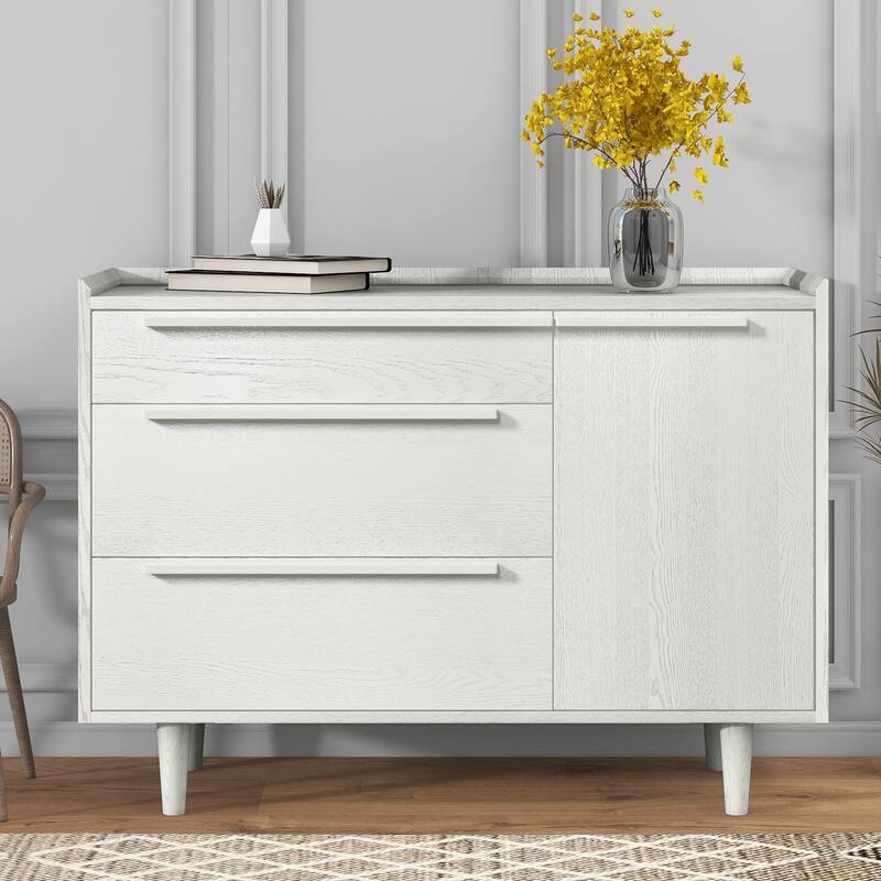 White 3Drawer Dresser with Solid Wood Legs, Contemporary Design, Ample