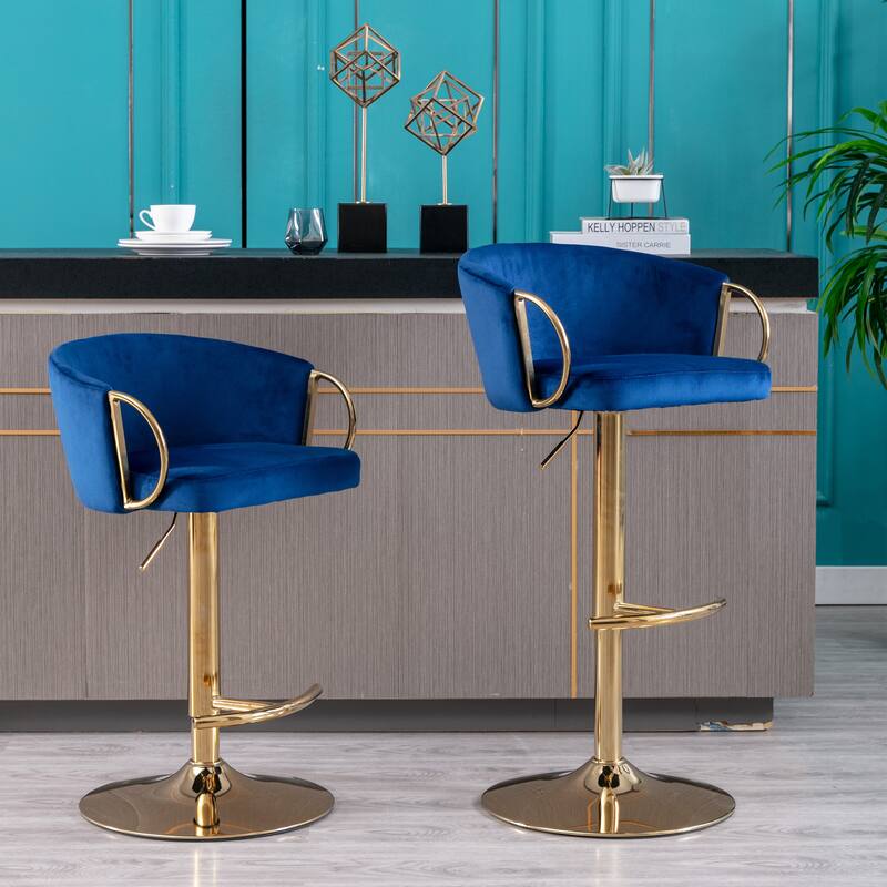 Velvet Swivel Bar Stools Set of 2, Counter Height Dining Chair with Padded Seat, Kitchen Island Stools with Footrest