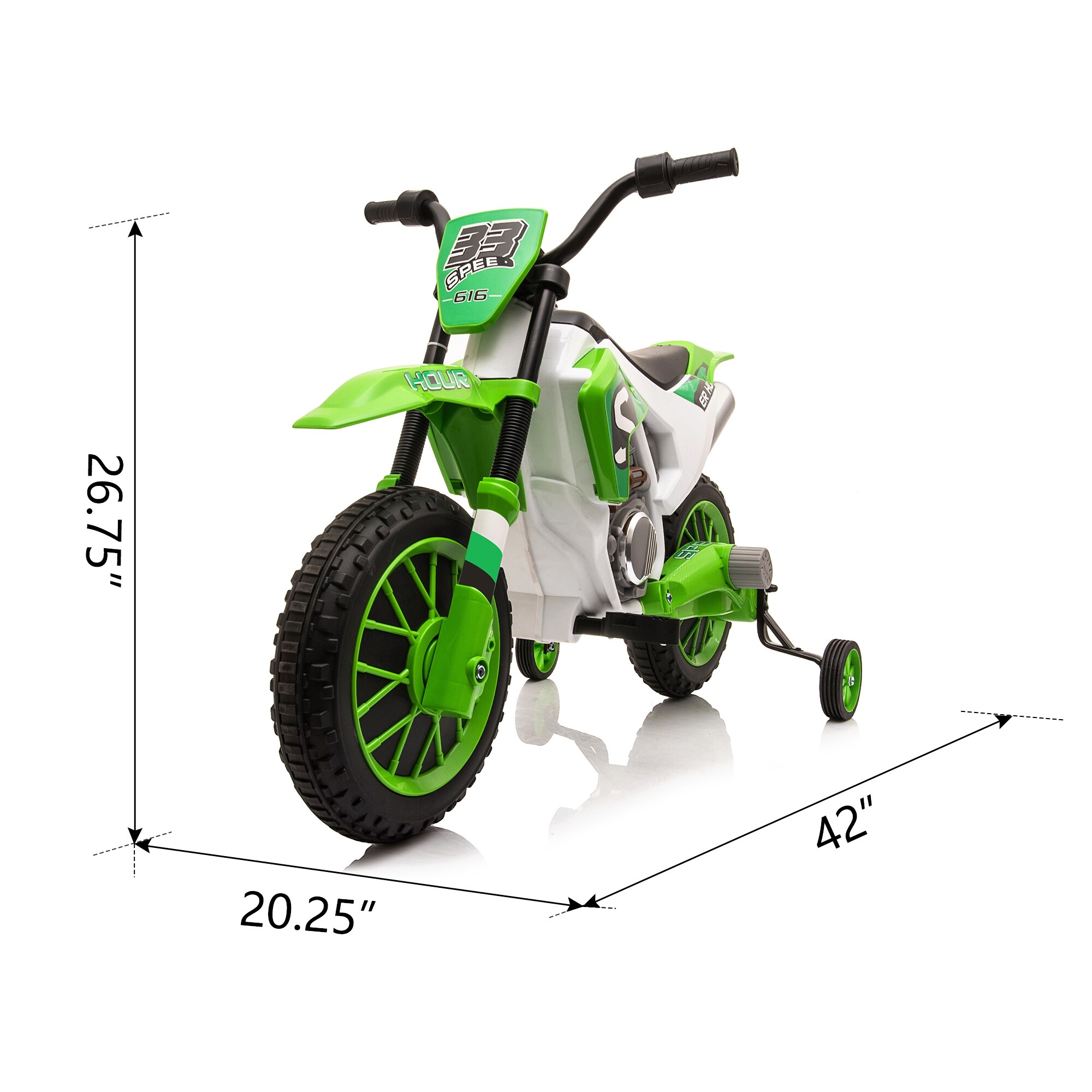 Green Electric Motorcycle for Kids Dirt Bike 12 Volt Battery Powered Ride On Toy Rechargeable Motorbike w Training Wheels Bed Bath Beyond 41071696