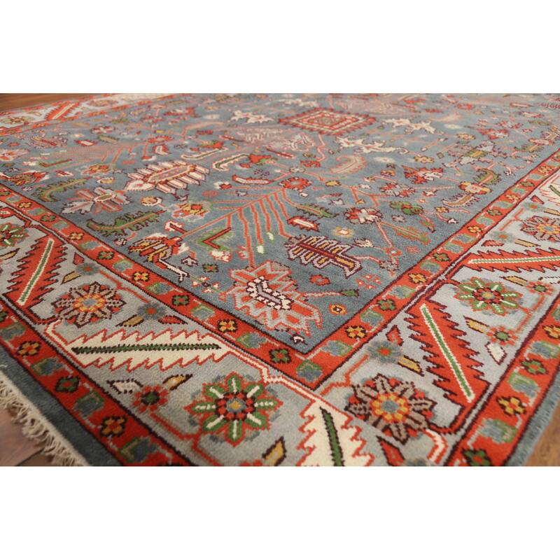 Hand Knotted Oriental 100% Wool Carpet Traditional Geometric Navy Blue & Blues Heriz (serapi) Area Rug - 10' 0'' X 7' 10''