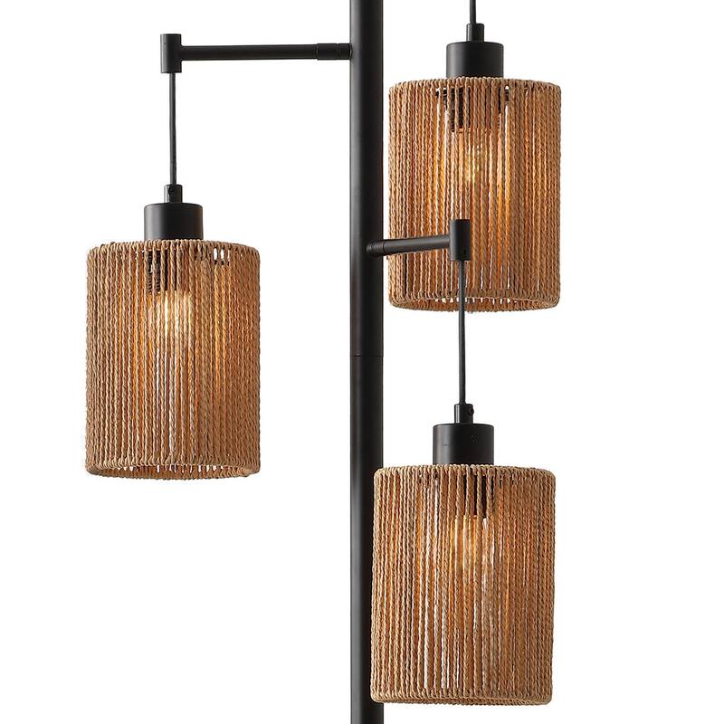 GetLedel 68.9" 3-Light Hand-Woven Rattan Tree Floor Lamp