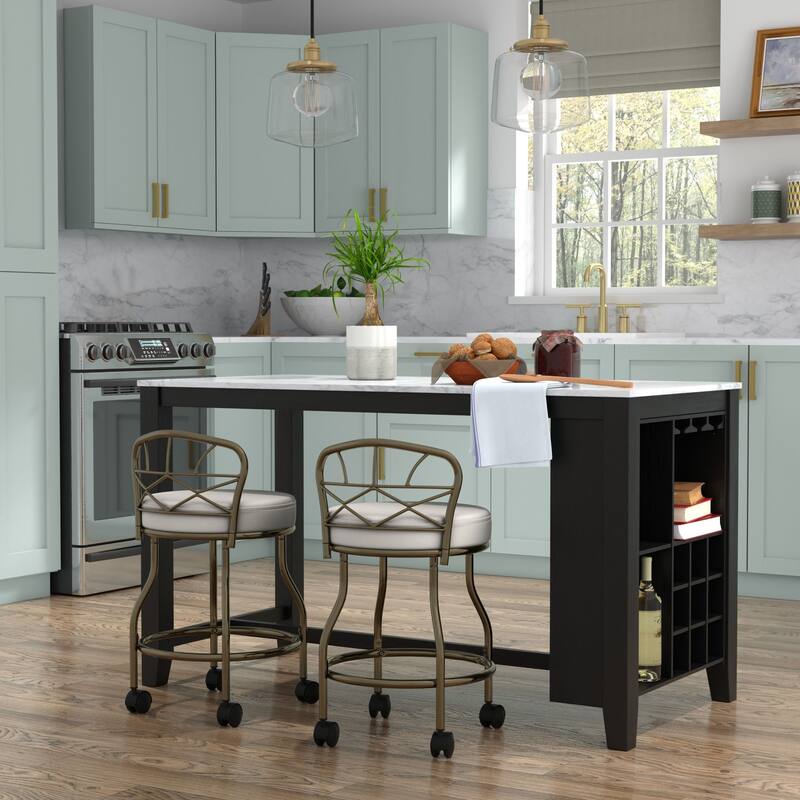X-Back Vanity Stool with Casters - 27.5" - White and Gold