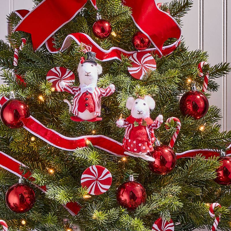 4.5"Fabric Mr/MS Mouse Ornament Set of 2