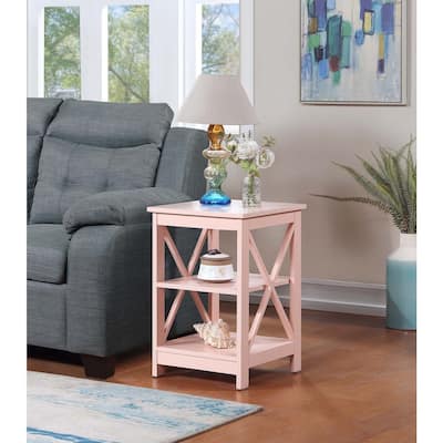 End Table with Spacious Three Open Shelves and Decorative X Frame Panels, Stylish Storage Side Table for Living Room Décor