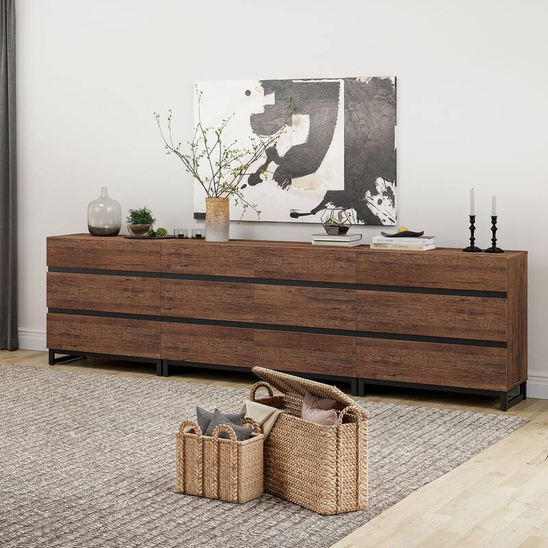 WAMPAT 3 in 1 Multifunctional Dresser with Glass Doors and 5 Drawers, Modern Chest of Drawers for Bedroom