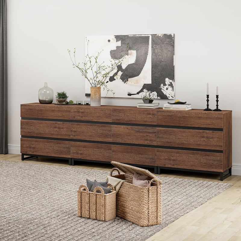 WAMPAT 3 in 1 Multifunctional Sideboard Buffet Cabinets with Glass Doors and 5 Drawers for Living Room, Kitchen