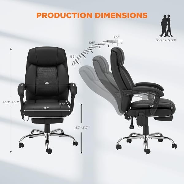 dimension image slide 1 of 3, Executive Reclining Office Chair with Heated Massage and Footrest, Ergonomic Design for Home Office