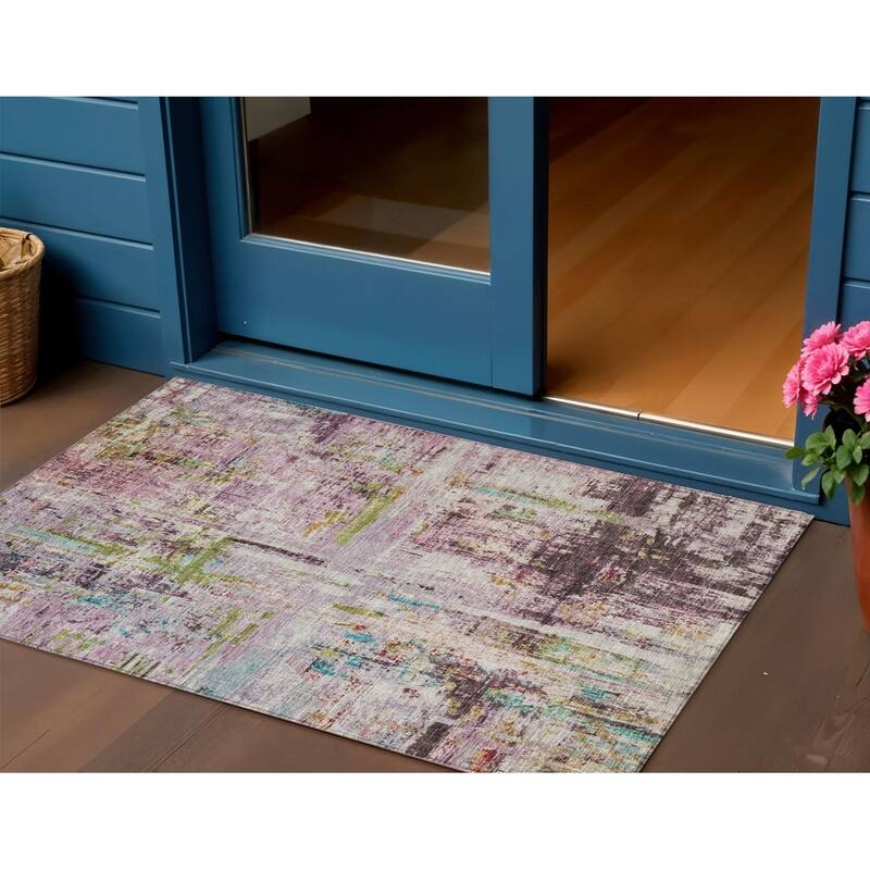 HomeRoots Abstract Transitional Rectangle Outdoor Rug - 3' x 5'