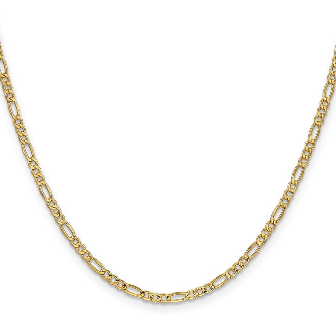 Curata 10k Yellow Gold 2.5mm Semi solid Figaro Chain Necklace