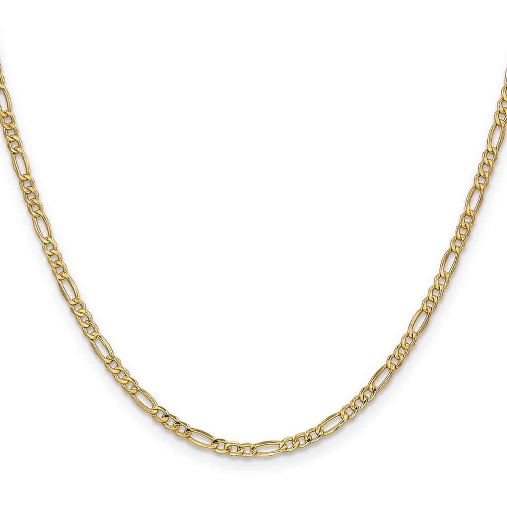 Curata 10k Yellow Gold 2.5mm Semi solid Figaro Chain Necklace for Men