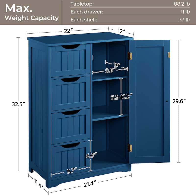 Yaheetech 4-Tier Wooden Bathroom Floor Cabinet for Bathroom Kitchen Bathroom, Livingroom