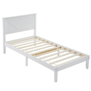 Twin Size Solid Wood Platform Bed Frame With Headboard White