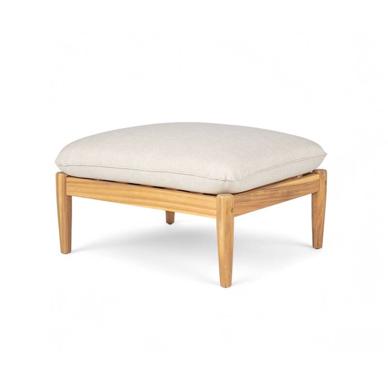 Roomfitters Terassi Outdoor Lounge Chair with Ottoman Acacia Wood Cushioned Patio Seating, Light Teak Beige