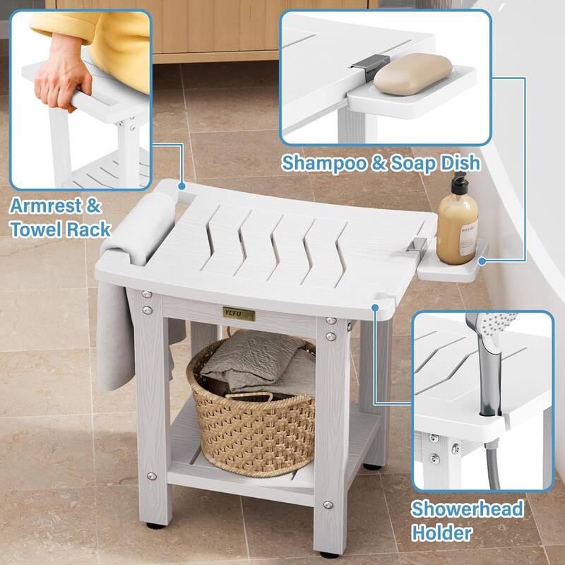 HIPS Shower Bench, 2 Tier Bathroom Chair Seat with Non-Slip Feet