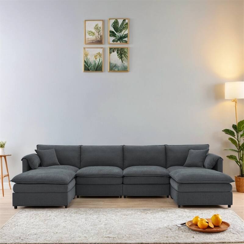 134"*66" Chenille Modular Sectional Sofa,U Shaped Cloud Couch Set