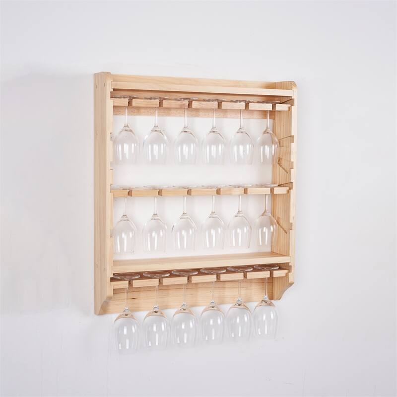 18 Bottle Wall Wine Rack/Wine Rack With Glass Holder/Pine/Solid Wood
