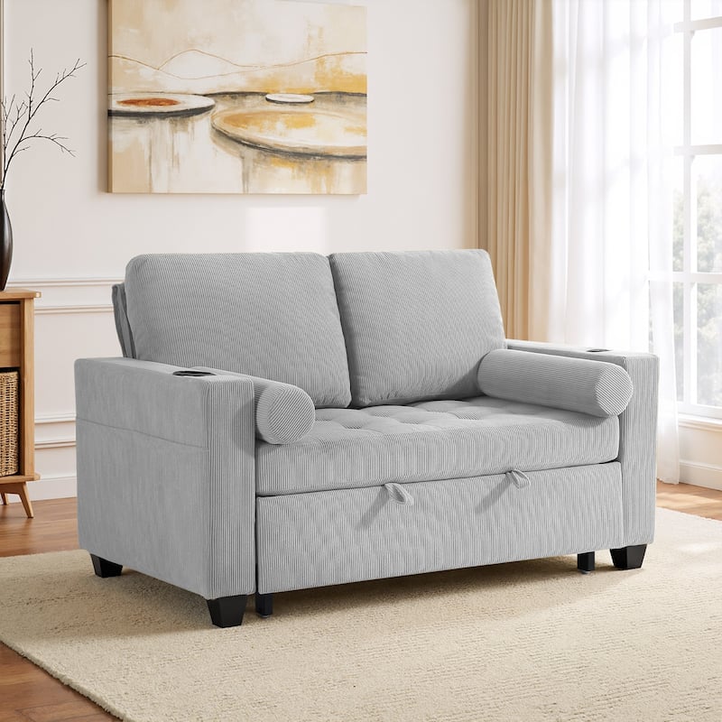 3-in-1 Pull-Out Sleeper Sofa Bed Convertible Adjustable Multi-Functional Loveseat with USB Port