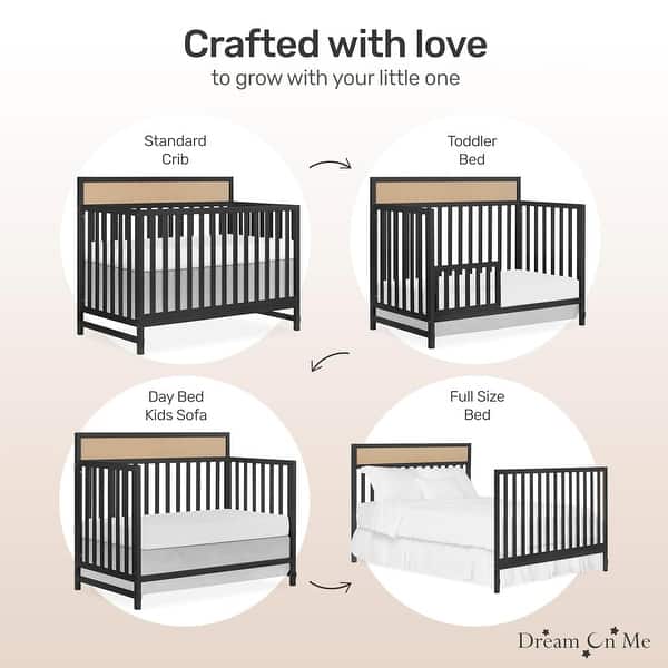 Dream On Me Kai Convertible Crib, Matte Black - Matte Black