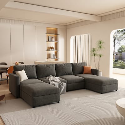 Full Storage Sectional Sofa U-Shape Modular Sofa Bed wOttoman Chaise