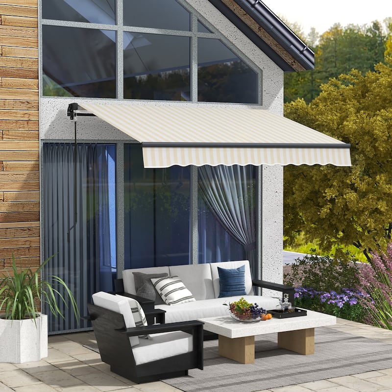 8' x 6.5' Retractable Awning, Awning Sunshade Shelter with Manual Crank Handle, 280gsm UV Resistant Fabric and Aluminum Frame