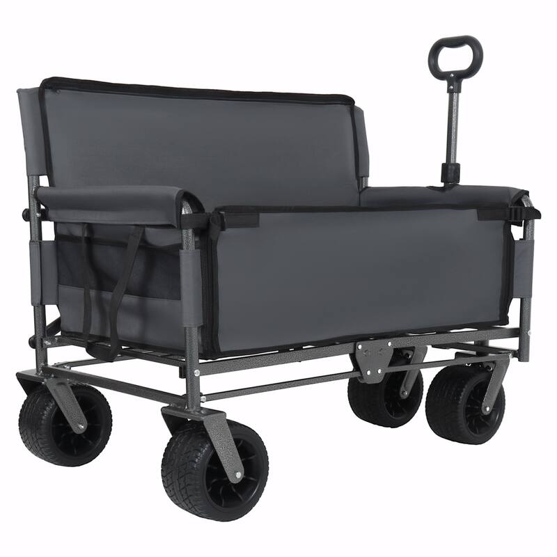 3-in-1 Convertible Folding Wagon Cart with Bench Seat & Storage - 500lbs Heavy-Duty Utility Wagon, 180L Capacity - Grey