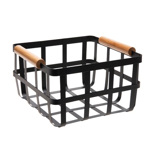 Simplify Square Metal Basket with Bamboo Handles On Sale Bed