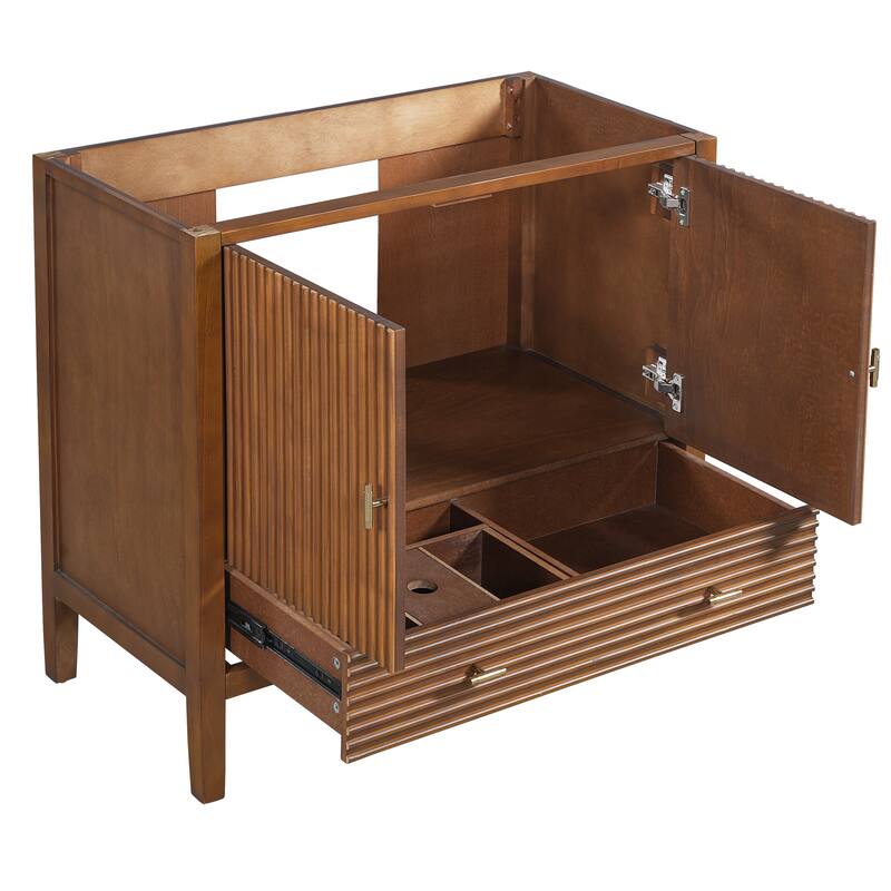 Christopher Knight Home - Mid-Century Freestanding Bathroom Vanity with Ceramic Sink, Flip-Up & Dual Drawers