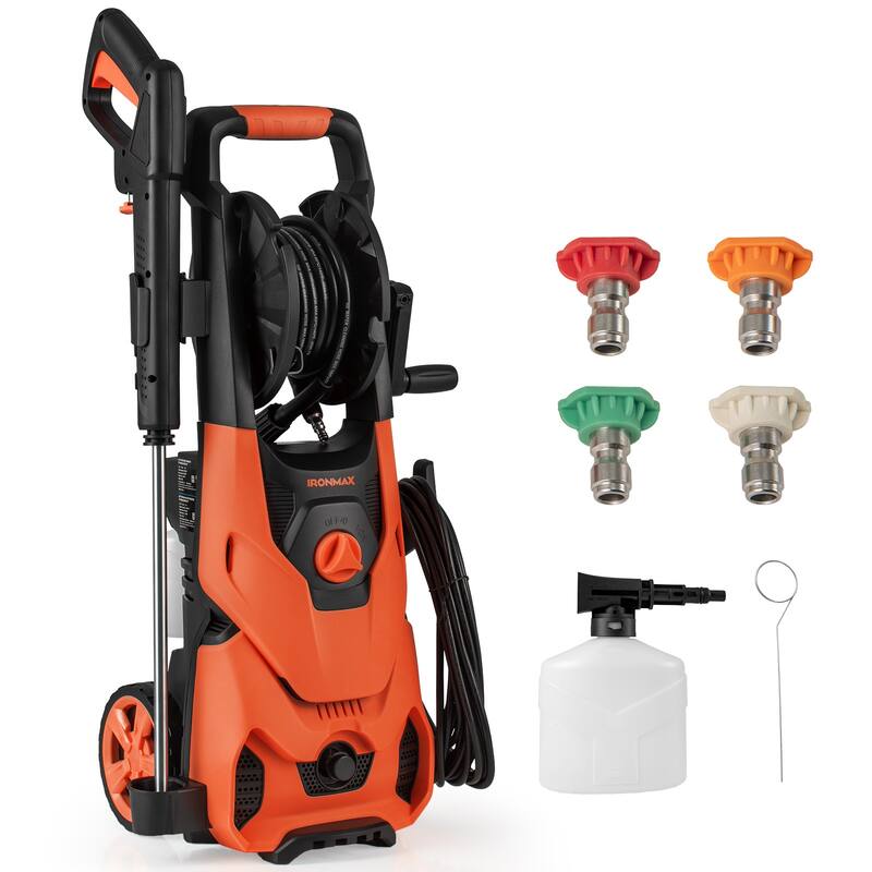 2150 PSI Electric Pressure Washer with Foam Cannon and 4 Connect Nozzles Hose Reel and Wheels