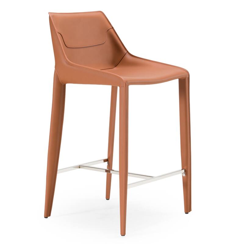 Modrest Halo Modern Cognac Saddle Leather Counter Stool