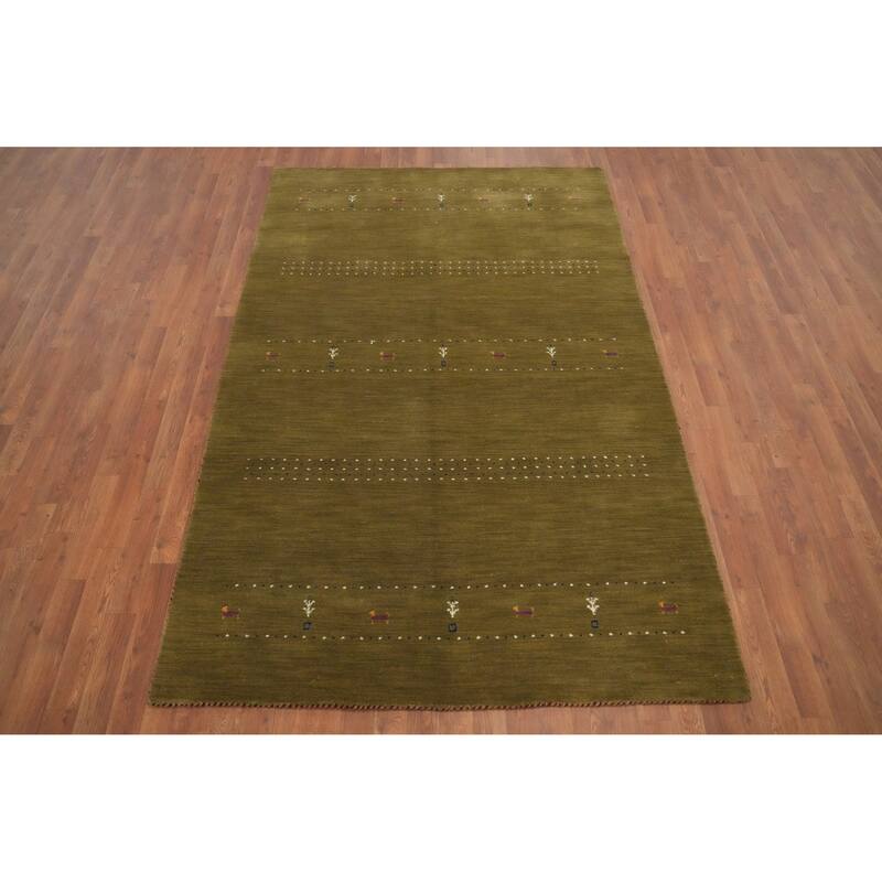 Hand Knotted Oriental 100% Wool Carpet Tribal Animal Pictorial Green Gabbeh Area Rug - 7' 9'' X 5' 1''