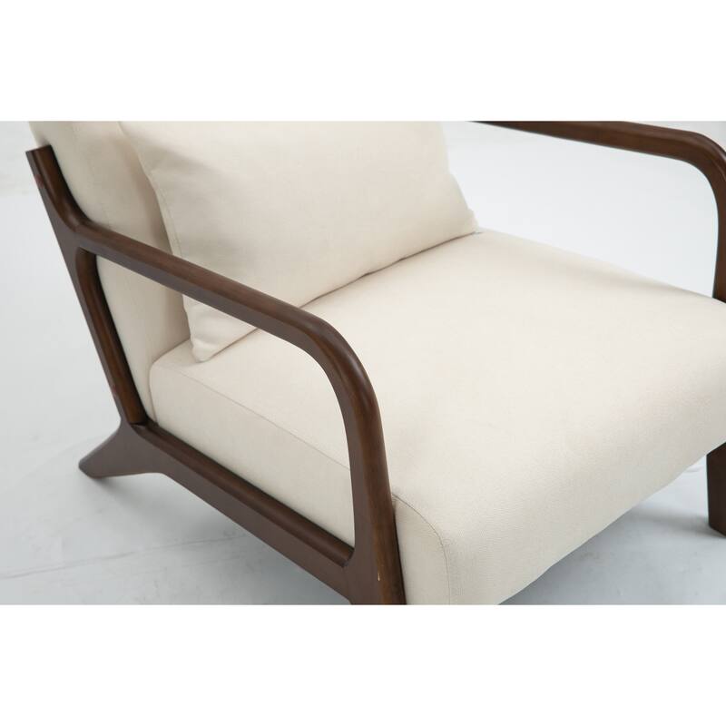 Upholstered Accent Chair with Lumbar Pillow, Living Room Chairs with Solid Wood Frame, Lounge Reading Armchair