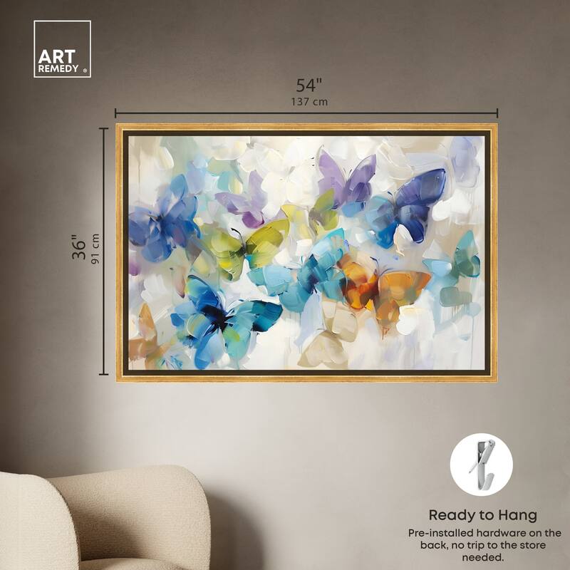 Art Remedy Fluttering Butterflies Framed Butterfly 1 Piece Canvas Wall Art