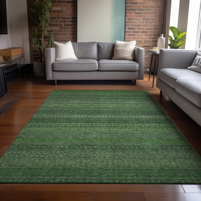 Machine Washable Indoor/ Outdoor Moroccan Stripes Chantille Rug - Fern - 5' x 7'6"