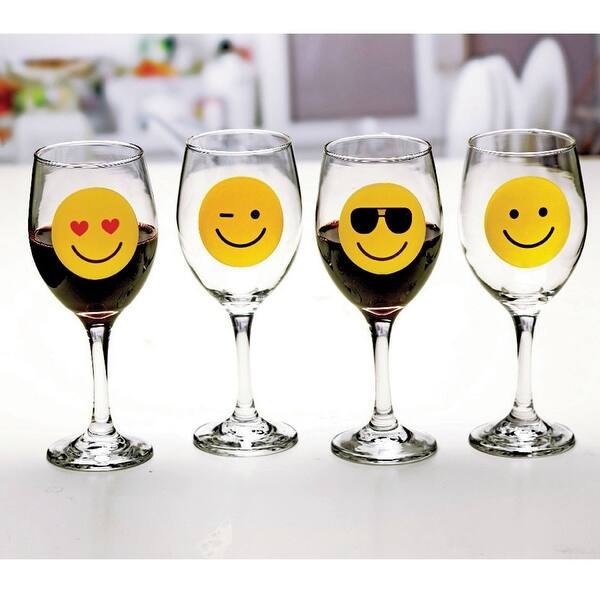 Shop Circleware Emoji Wine Glasses Smile Face Tumbler Collection With Happy Winking Cool Love Set Of 4 13 Ounce Ea Clear Overstock 22384491