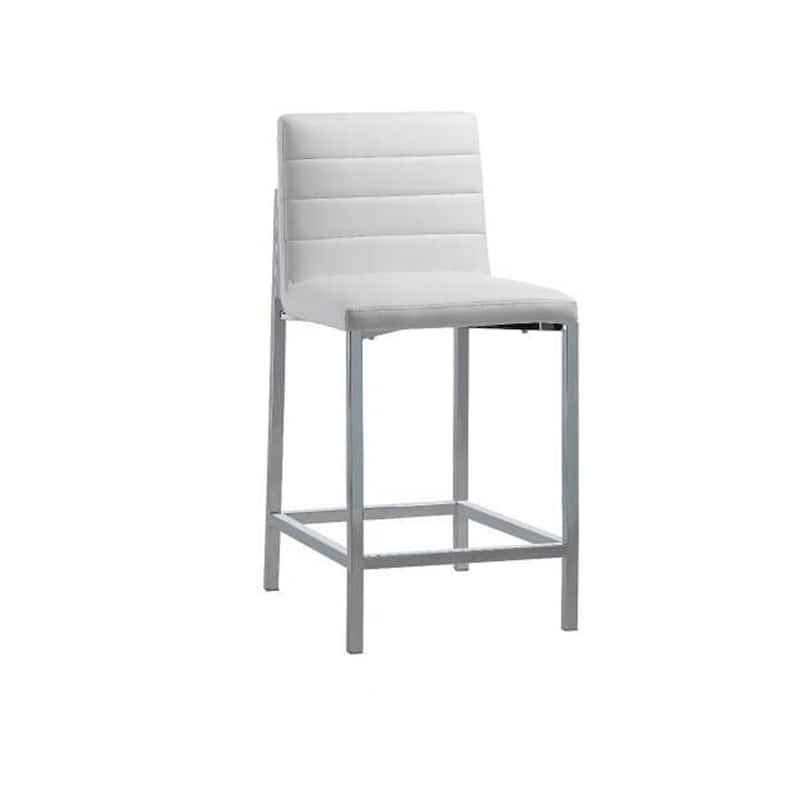 Eun 26 Inch Faux Leather Channel Counter Stool, Chrome, Set of 2, White