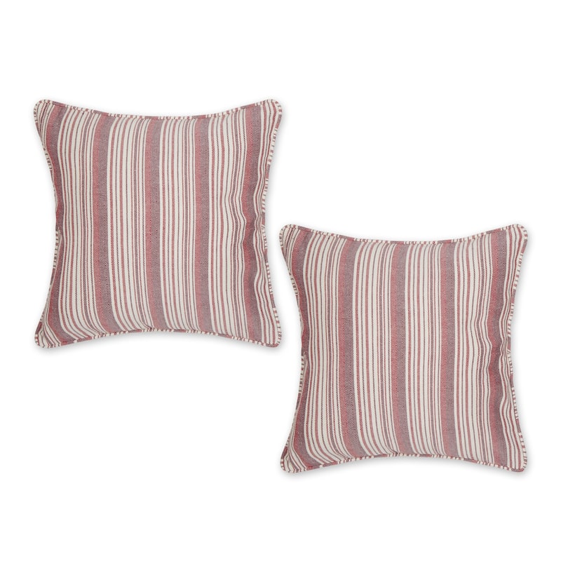 Navy Herringbone Stripe Recycled Cotton Pillow Cover 18x18 (Set of 2) - Herringbone Stripe, Barn Red