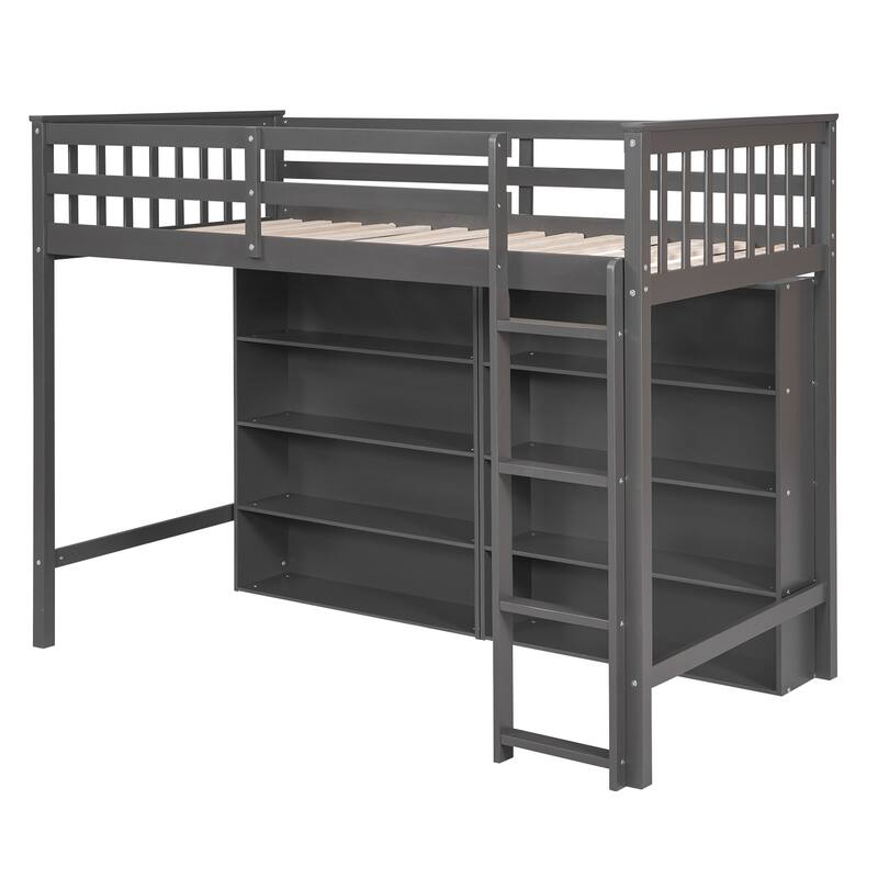 Twin or Full Size Loft Bed with 8 Shelf