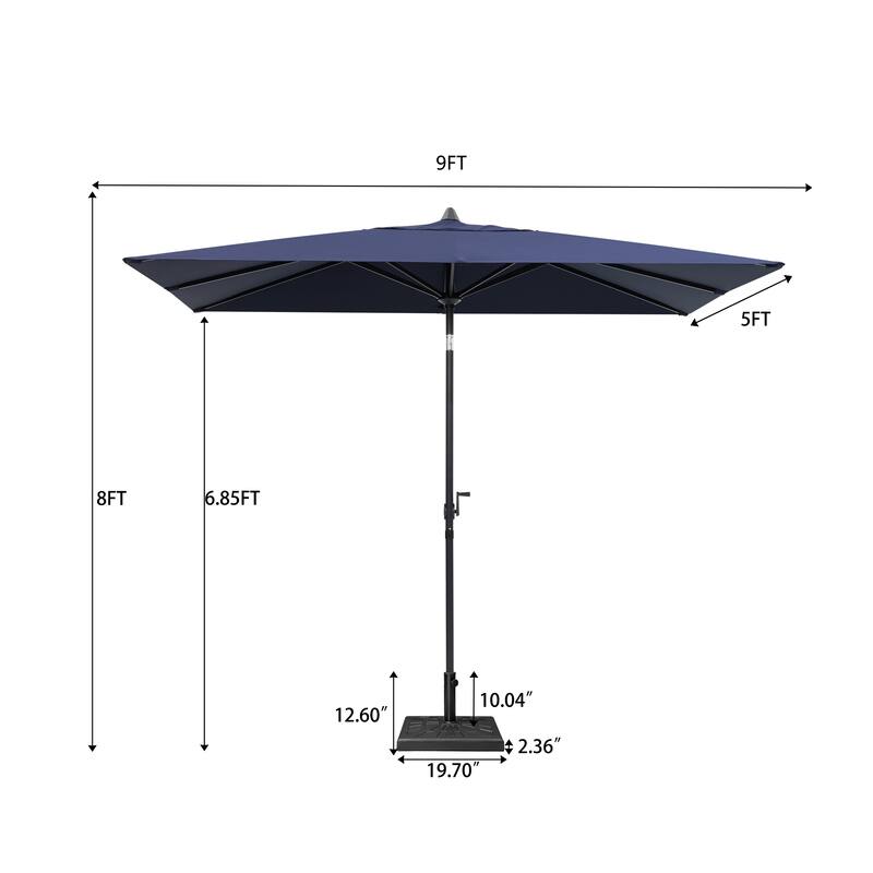 Crestlive Products 9 x 5 FT Patio Outdoor Rectangular Market Umbrella with Base